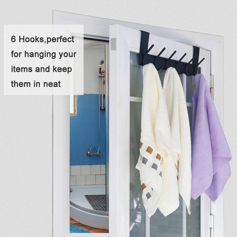 WEBI Over The Door Hook Door Hanger:Over The Door Towel Rack with 6 Coat Hooks for Hanging,Door Coat Hanger Towel Hanger Over Door Coat Rack for Towels,Clothes,Back of Bathroom,Black,2 Packs - Image 3